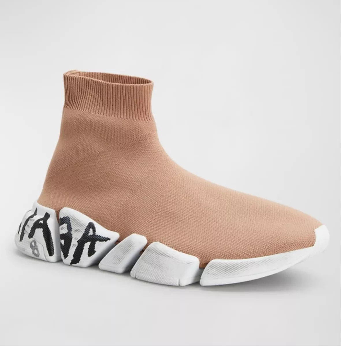 Balenciaga Speed 2.0 Recycled Knit with Stripes Beige High Top