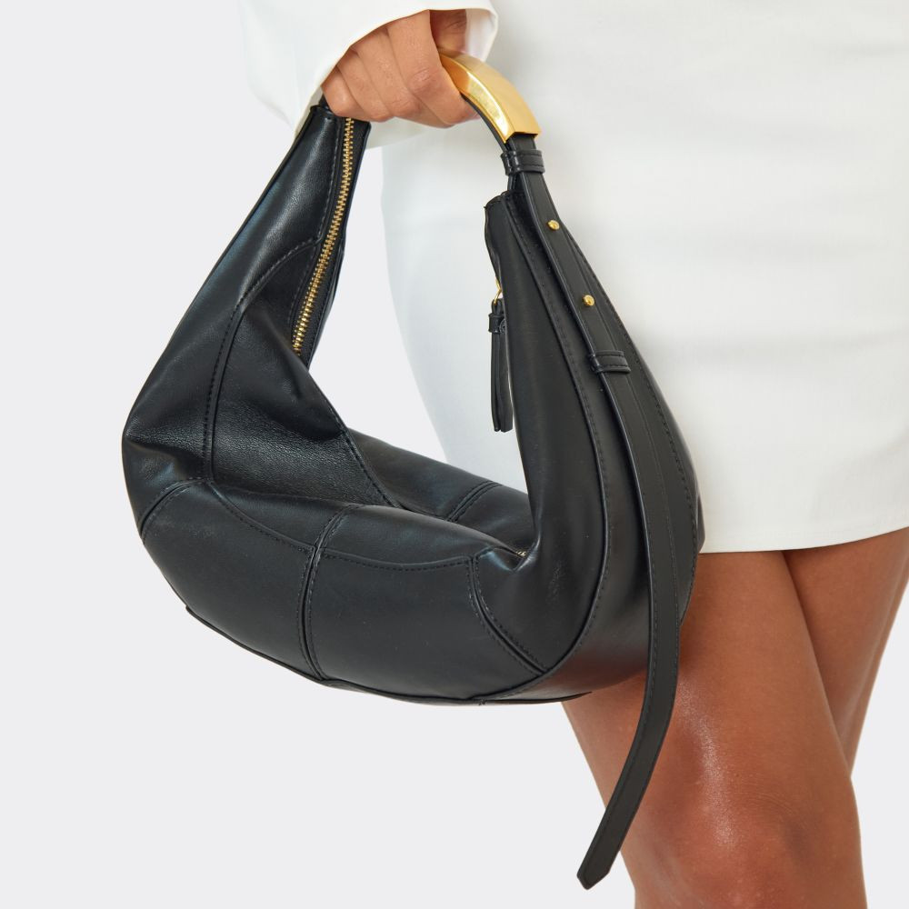 Groove Half Moon Shaped Shoulder Bag In Black Faux Leather | EGO (UK)