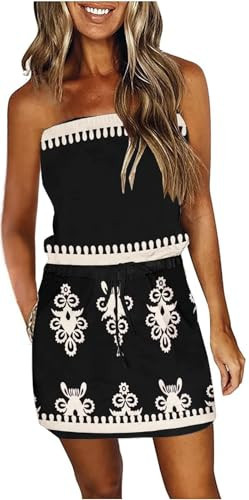 Summer Dresses for Women Casual Floral Boho Sundress Beach Cover Ups Mini Y2K Dress Drawstring Waist with Pockets | Amazon (US)