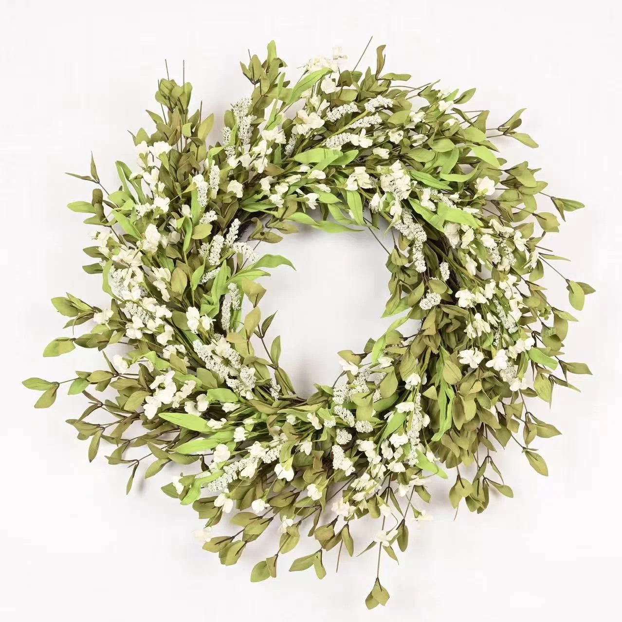 26" Artificial Farmhouse Spring Summer Blossom Cluster Greenery Foliage Berry Floral Wreath For F... | Wayfair North America
