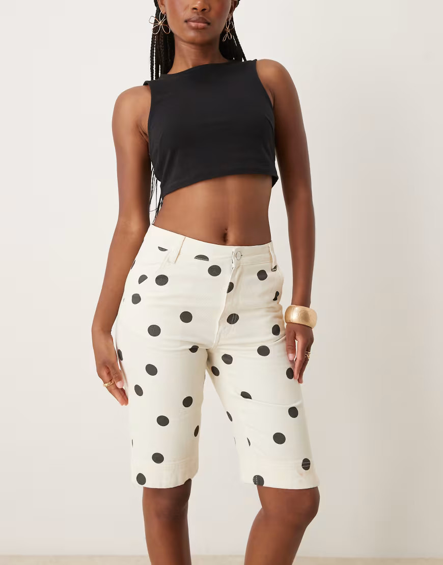 ASOS DESIGN denim capri in mini polka dot-White | ASOS (Global)