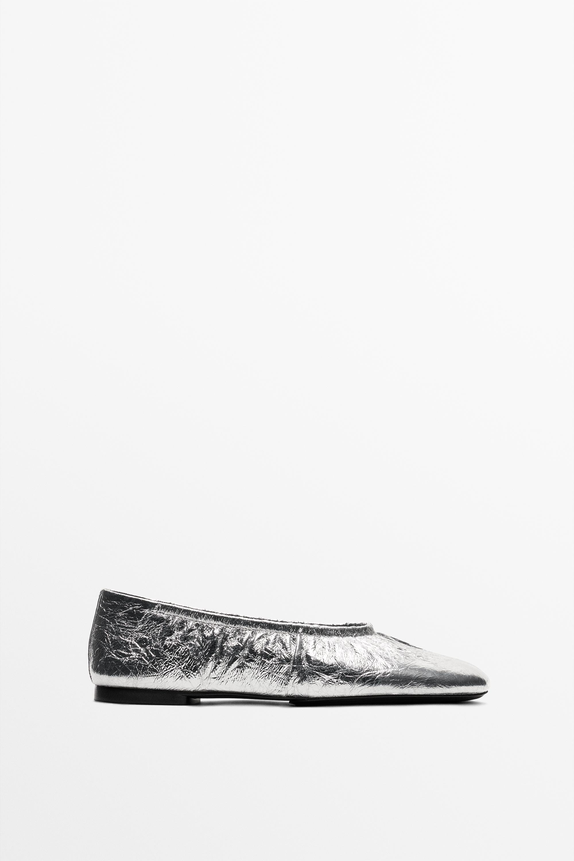 Ballerinas aus metallisiertem Leder | Massimo Dutti DE