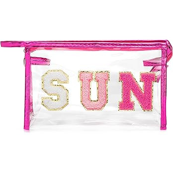 Y1tvei Preppy Patch SUN Varsity Letter Cosmetic Toiletry Bag Transparent PVC Zipper Makeup Bag Da... | Amazon (US)