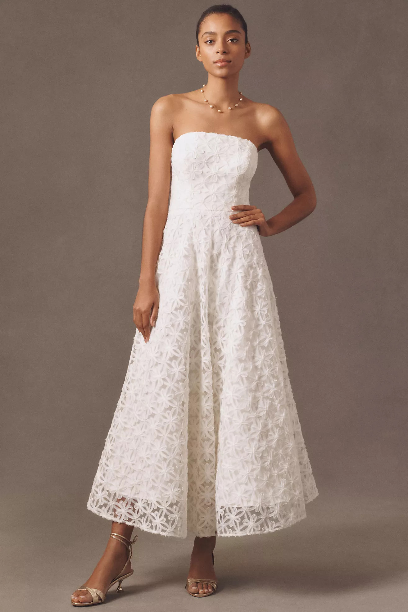 Shoshanna Miller Strapless Embroidered Lace A-Line Midi Dress | Anthropologie (US)