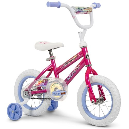 Huffy Illuminate 12” Girl’s Bike with Removable Training Wheels, Sweet Pink Frame with Butterfly Graphics, Chain Guard, White Tires and Lavender Rims | Amazon (US)
