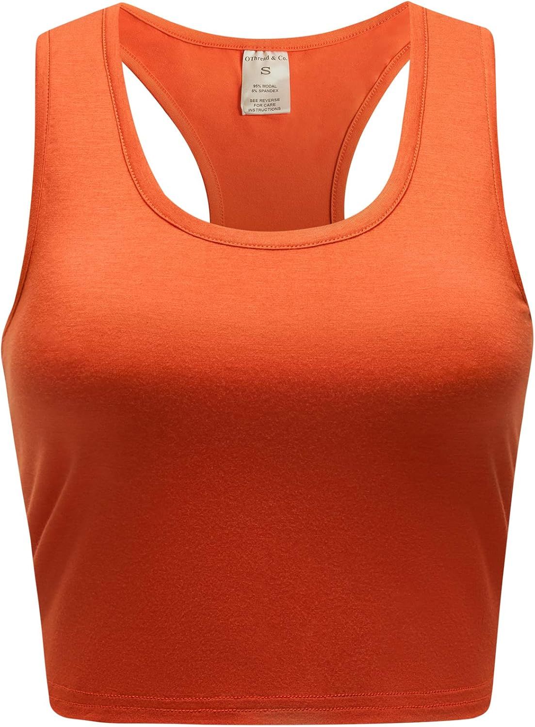 OThread & Co. Women's Basic Crop Tops Stretchy Casual Scoop Neck Racerback Sports Crop Tank Top | Amazon (US)
