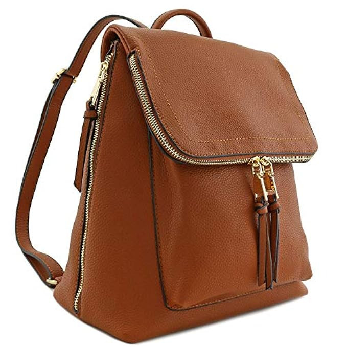 Faux Leather Zip Flapover Backpack | Amazon (US)