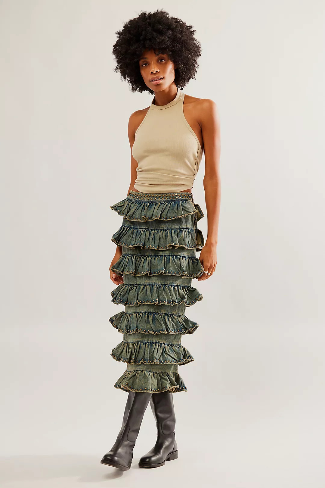 Drew Denim Ruffle Skirt | Free People (Global - UK&FR Excluded)
