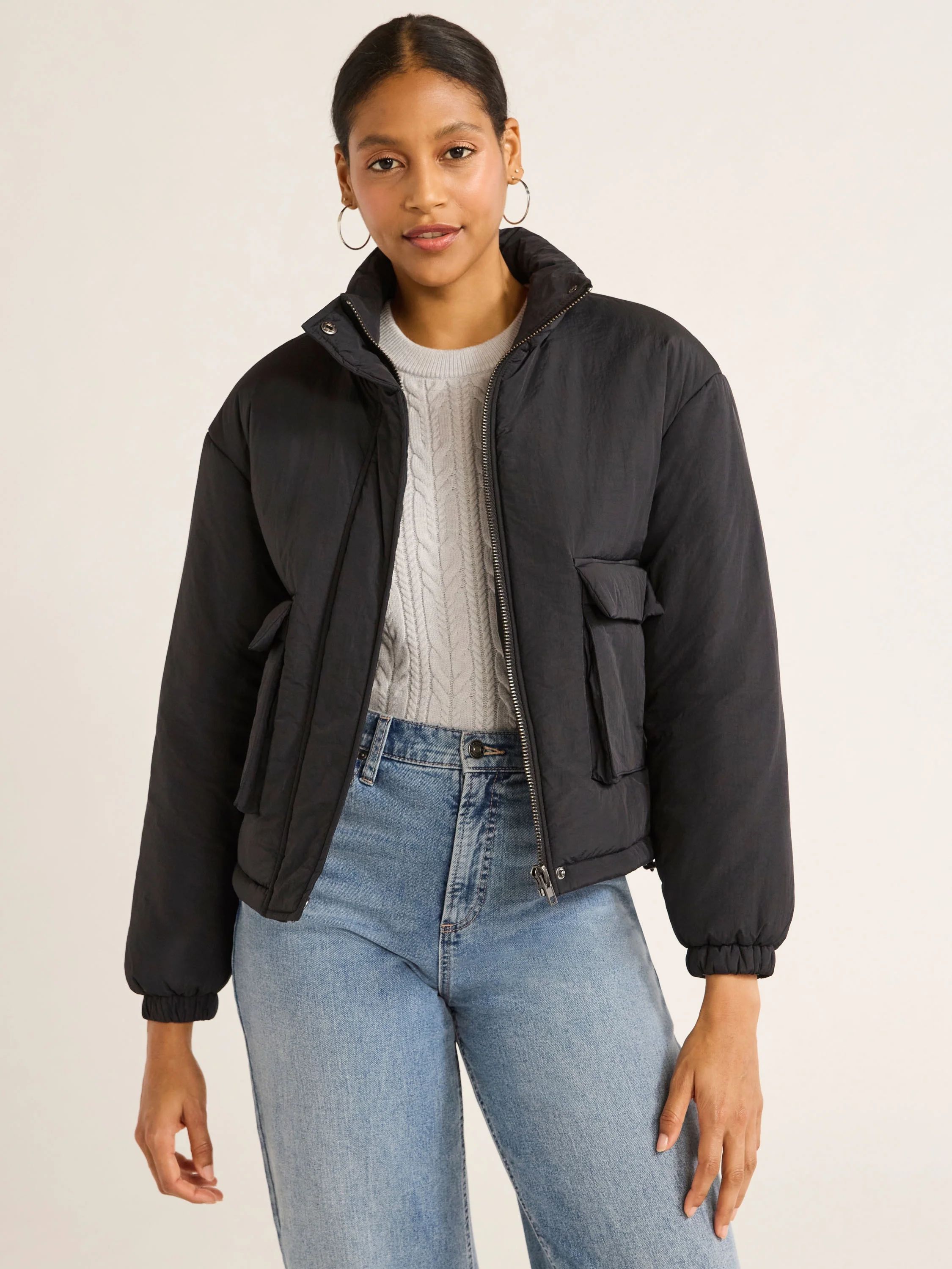 Scoop Women's Cargo Puffer Jacket, Midweight, Sizes XS-XXL | Walmart (US)