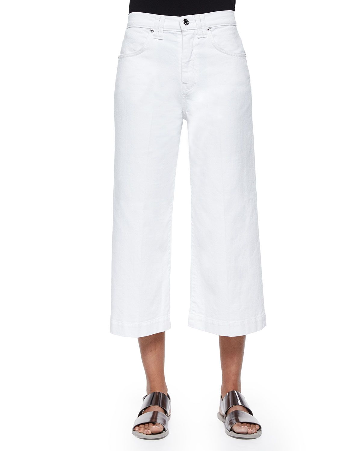 Wide-Leg Denim Culottes, Runaway White | Bergdorf Goodman