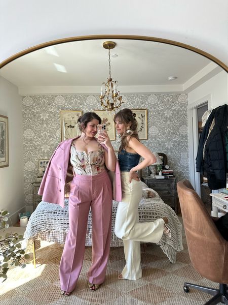 This pink suit from sezane is perfection great for a night out or for in the office wearing size 10 my tulip corset is from miss lola size L

#LTKmidsize #LTKstyletip #LTKworkwear