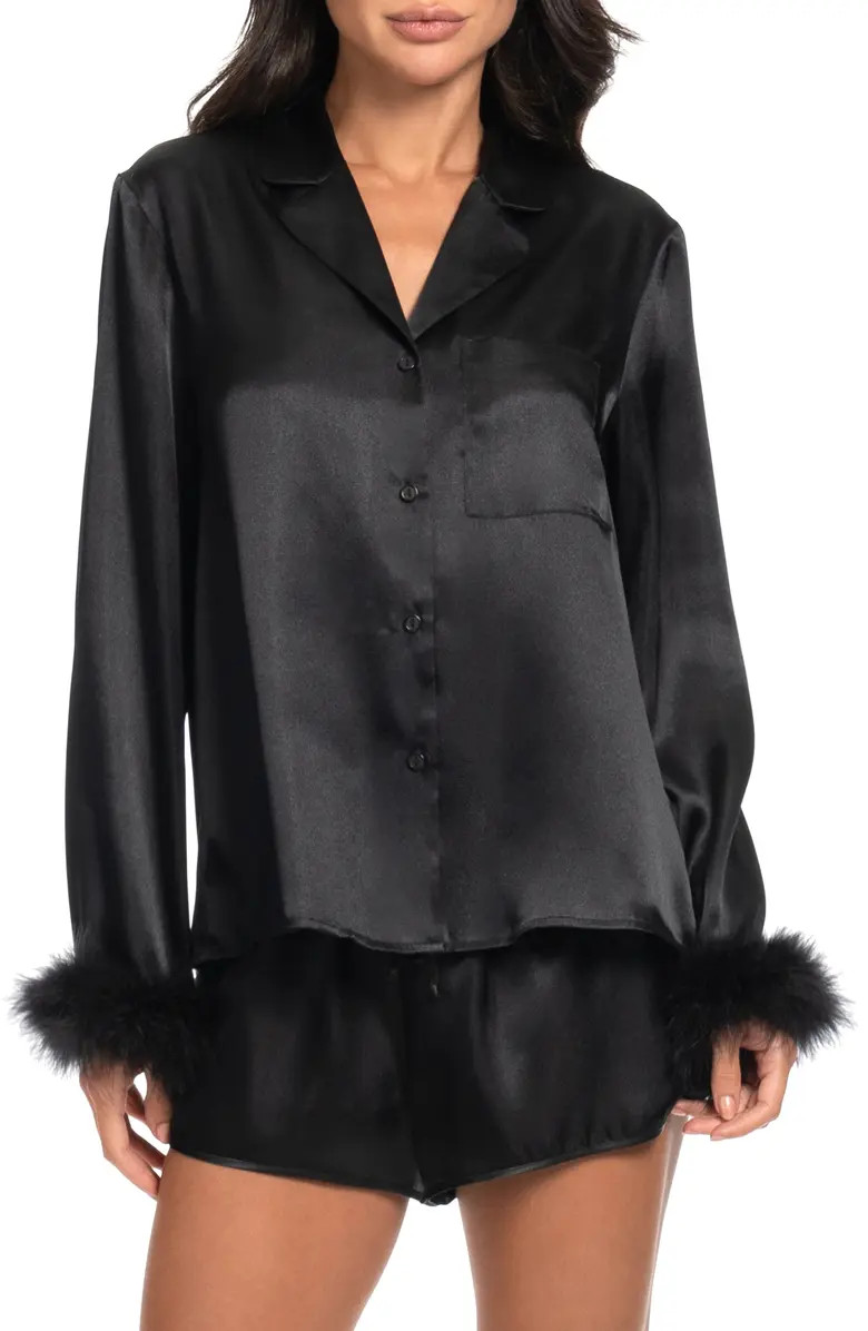 In Bloom by Jonquil Rory Feather Trim Satin Short Pajamas | Nordstrom | Nordstrom