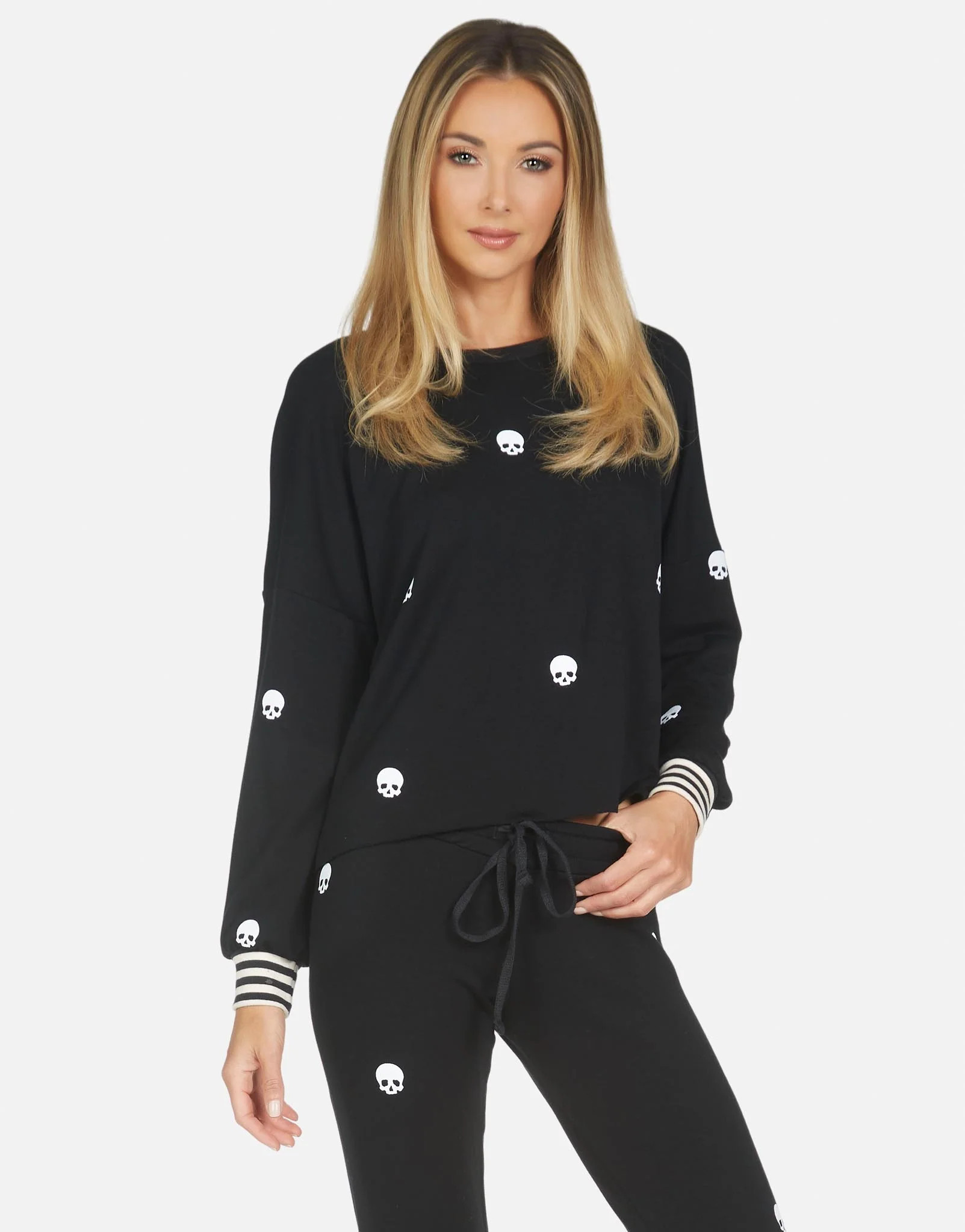 Mini Skulls Drop Shoulder Crop Pullover | Kiara by Lauren Moshi | Lauren Moshi