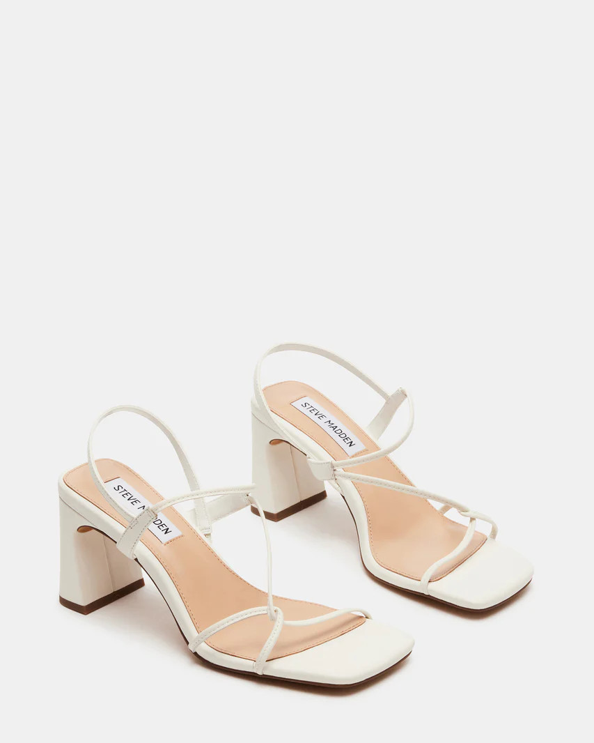 VALORA White Leather Strappy Square Toe Heel | Women's Heels | Steve Madden (US)