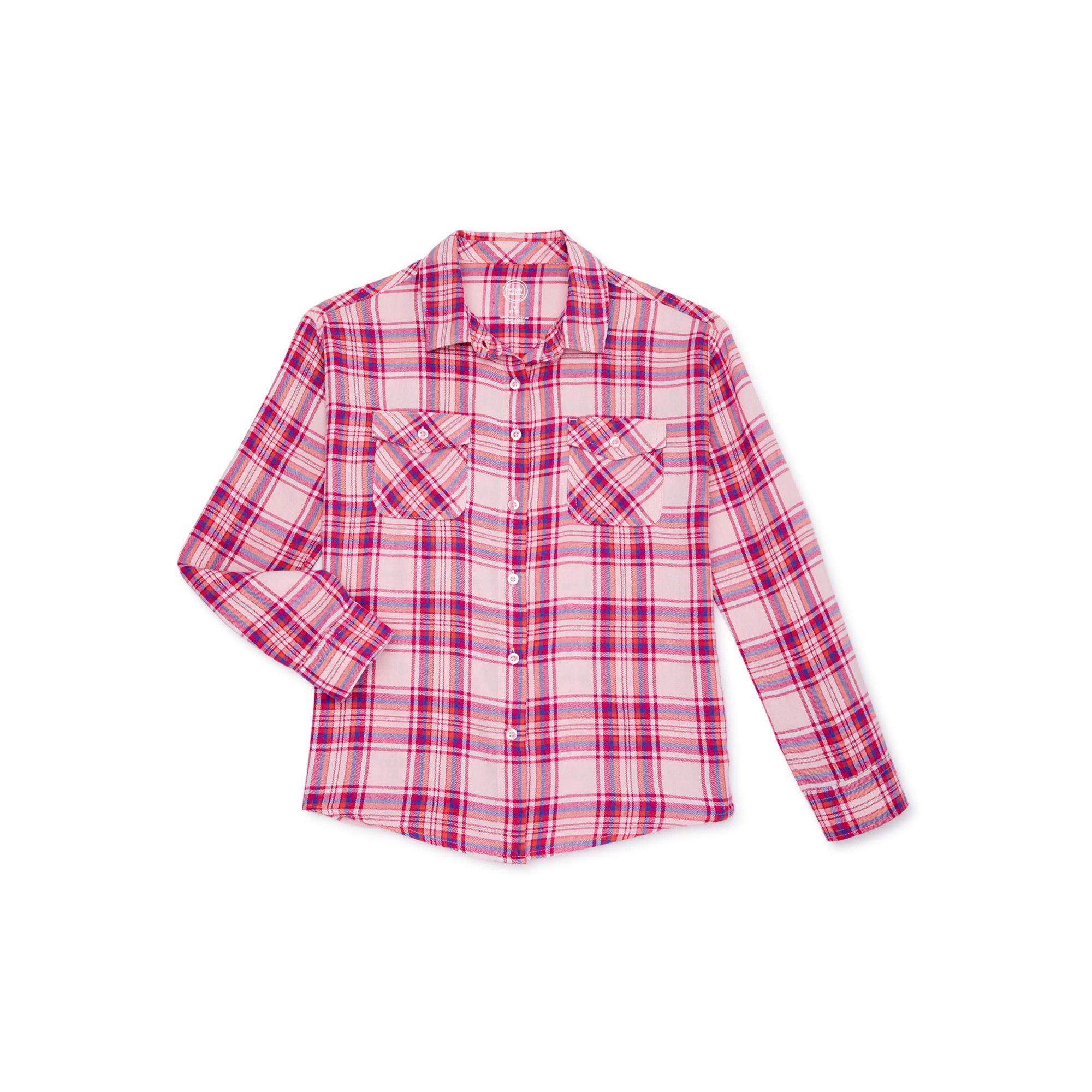 Wonder Nation Girls Long Sleeve Flannel Button Down Shirt, Sizes 4-18 & Plus | Walmart (US)