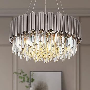 MEELIGHTING Nickel Luxury Modern Crystal Chandelier Lighting Contemporary Raindrop Chandeliers Pe... | Amazon (US)