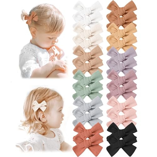 Niceye Baby Hair Clips - 24 Pcs Fully Lined Hair Bow Clips for Fine Hair Cotton Tiny Hair Barrettes for Infants, Toddlers, and Little Girls | Amazon (US)