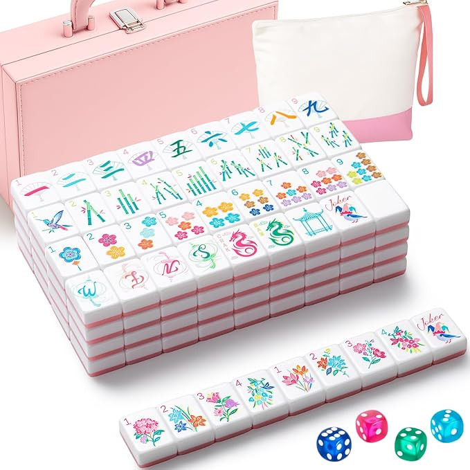 Soulchen 1.2 Inch Acrylic American Mahjong Set 168 Blossom Numbered Tiles, Tiles Bag and Portable... | Amazon (US)