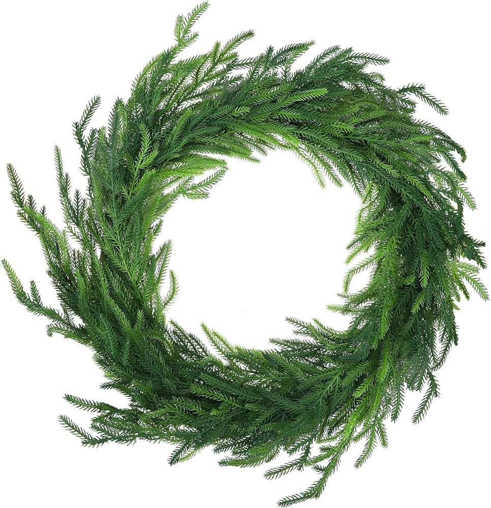 Jutom Christmas Norfolk Pine Wreath for Crafts Artificial Green Wreath Garland Faux Greenery Real... | Amazon (US)