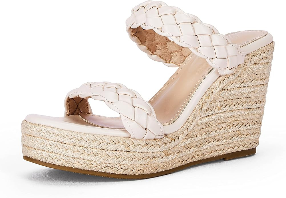 Womens Wedge Platform Sandals Espadrilles Two Strap Woven Slip On Summer Cute Slide Sandals | Amazon (US)
