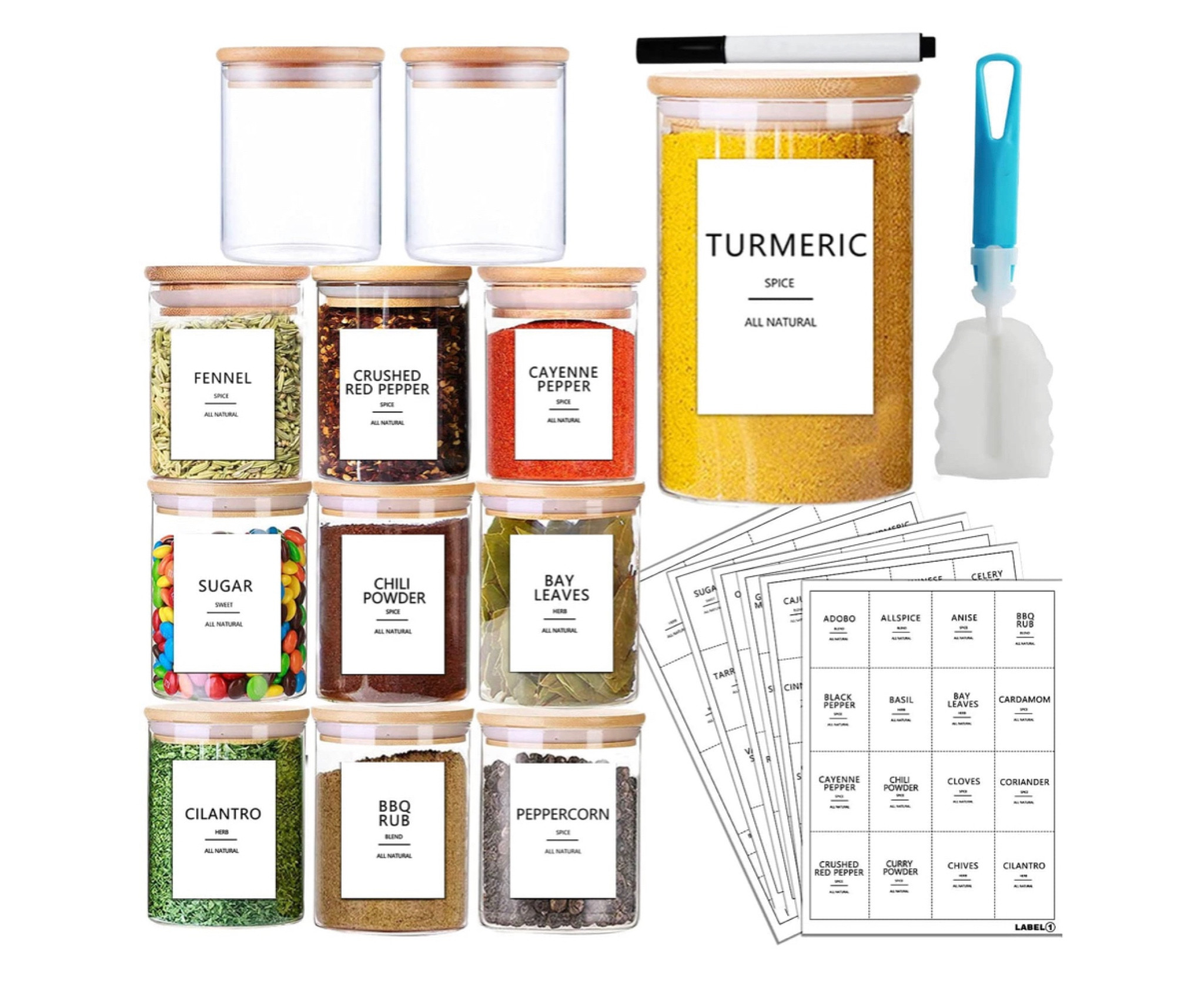 Larger (Costco size spices) size glass + bamboo spice containers with labels! These are the best! Spices are organized + look clean! 

#LTKsalealert #LTKunder50 #LTKhome