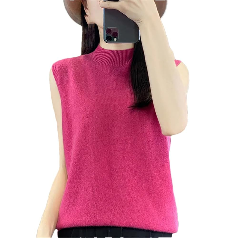 Women's Sleeveless Sweater Wool Knitted Sweater Vest Thin Slim Fit Top | Amazon (US)