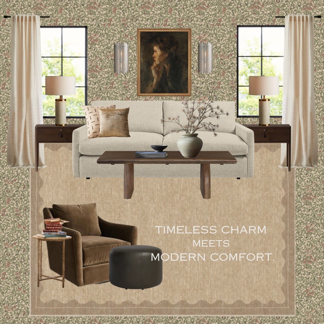 This vintage-inspired living room captures the elegance of a bygone era with a fresh, curated touch. From the moody portrait and patterned wallpaper to the scalloped-edge rug and rich textures, every detail is designed to feel both collected and cozy. A warm palette, layered lighting, and thoughtful furniture pieces make this space a true nod to classic design reimagined for today.

#LTKStyleTip #LTKHome