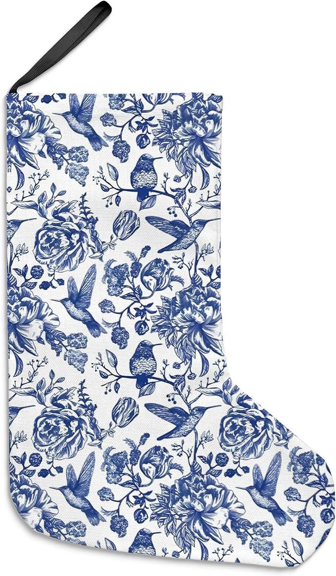 16 Inches Blue and White Floral Christmas Stockings, Chinoiserie Christmas Stockings, Xmas Stocki... | Amazon (US)