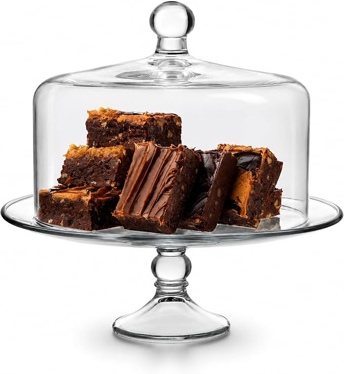 Selene Glass Cake Stand with Dome Lid, Footed Covered Dessert Serving Dish | Curved Pedestal Show... | Amazon (US)