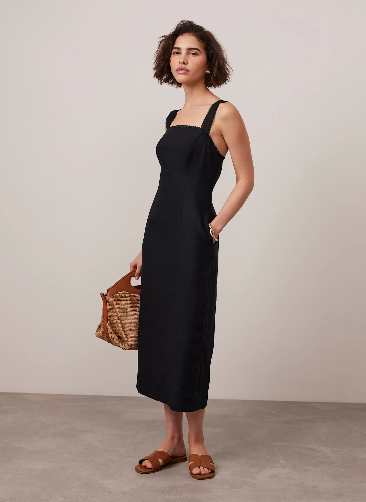 Black Linen Midi Dress | Mint Velvet