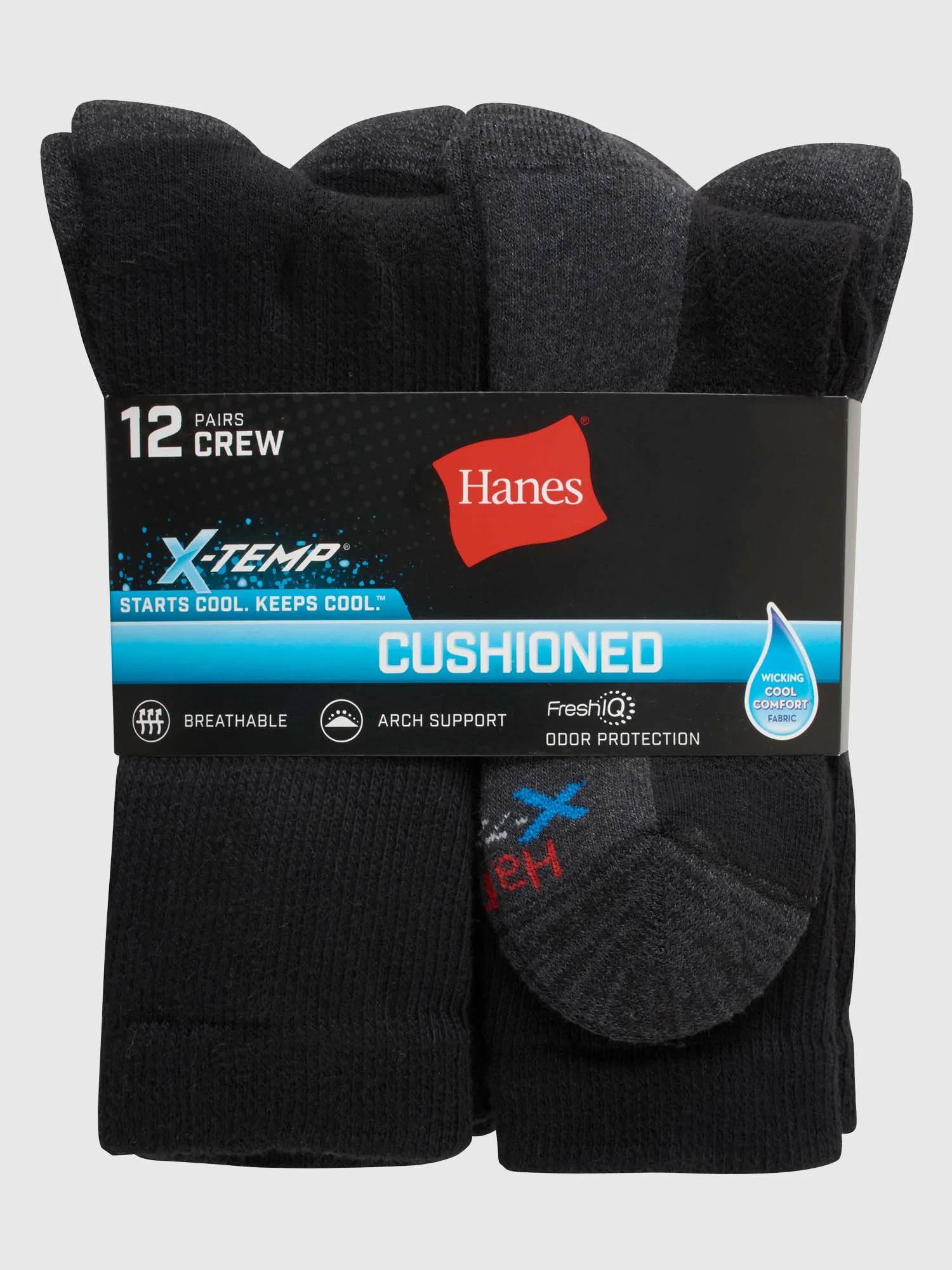 Hanes Men's X-Temp Cushioned with Arch & Vent Crew Socks, 12 Pack | Walmart (US)