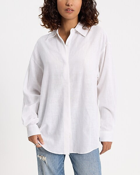 Linen-blend Boyfriend Portofino Shirt | Express