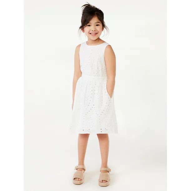 Scoop Girls Sleeveless Eyelet Fit and Flare Dress with Bow Back, Sizes 4-16 - Walmart.com | Walmart (US)
