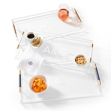 Acrylic Serving Tray with Leather and Gold Handles | Mark and Graham