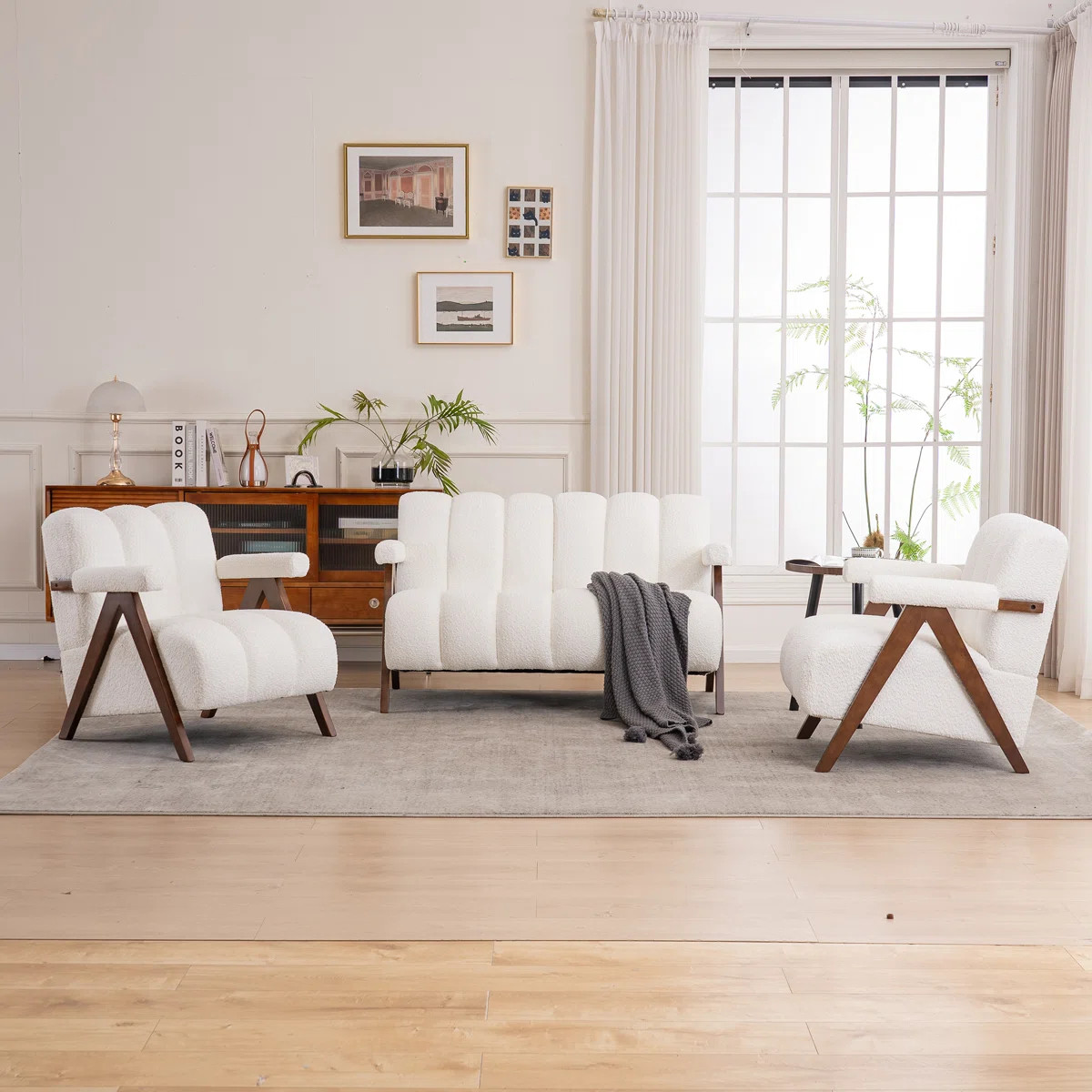 Calen 3-Piece Modern Upholstered Tufted Boucle Living Room Set (Set of 3) | Wayfair North America