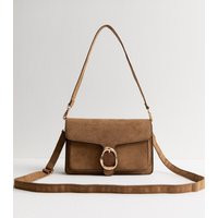 Tan Faux Suede Buckled Flap Shoulder Bag Vegan New Look | New Look (UK)