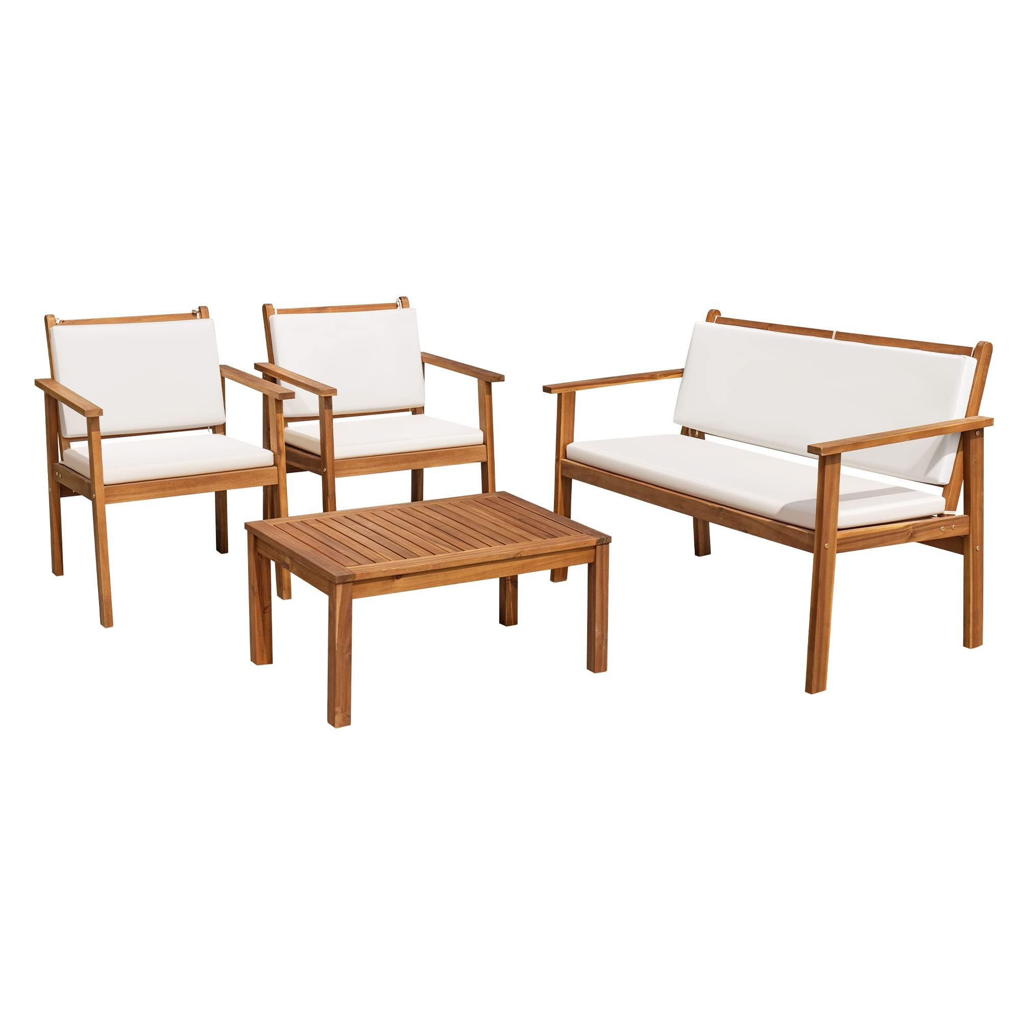 Flamaker Patio Furniture 4 Piece Outdoor Acacia Wood Patio Conversation Sofa Set with Table & Cus... | Amazon (US)