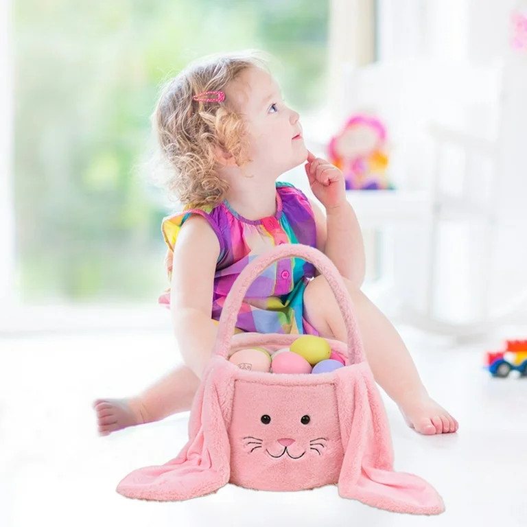 amlbb Easter Basket Plush Easter Bunny Long Ears Bags Easter Basket Rabbit Buckets Easter Tote Ba... | Walmart (US)