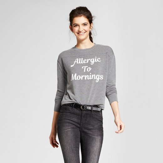 Women's Allergic to Mornings Graphic Pullover Sweatshirt - Fifth Sun (Juniors') Gray | Target