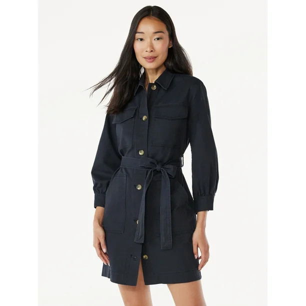 Free Assembly Women's Belted Utility Mini Dress with Long Sleeves, Sizes XS-XXL | Walmart (US)