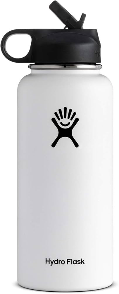 Hydro Flask Vacuum Insulated Stainless Steel Water Bottle Wide Mouth with Straw Lid (White, 32-Ou... | Amazon (US)
