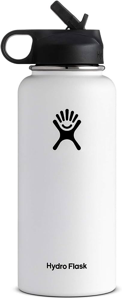 Hydro Flask Vacuum Insulated Stainless Steel Water Bottle Wide Mouth with Straw Lid (White, 40-Ou... | Amazon (US)