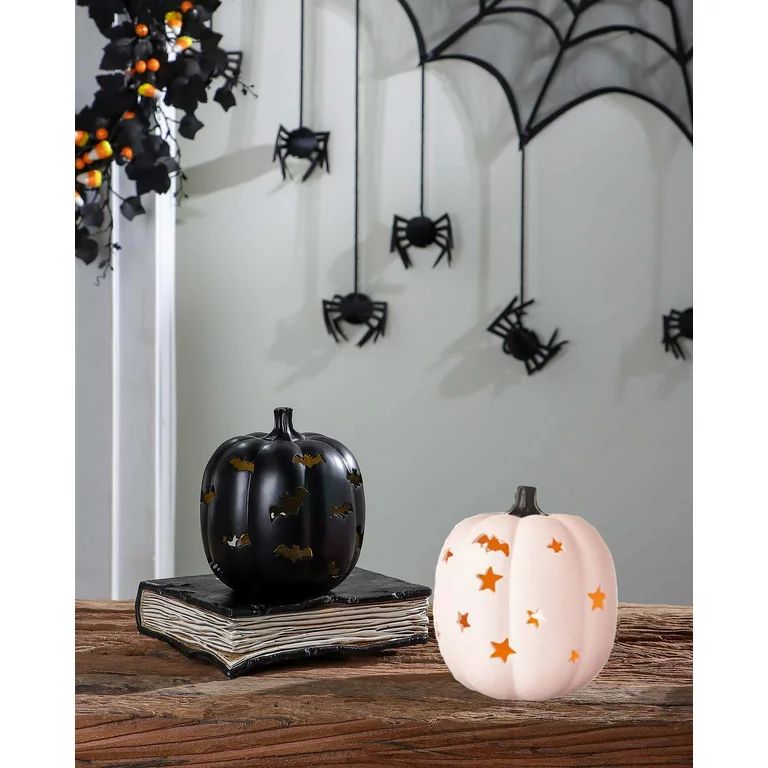 Way to Celebrate 2-Count Halloween LED-Light Black & Pink Resin Pumpkin | Walmart (US)