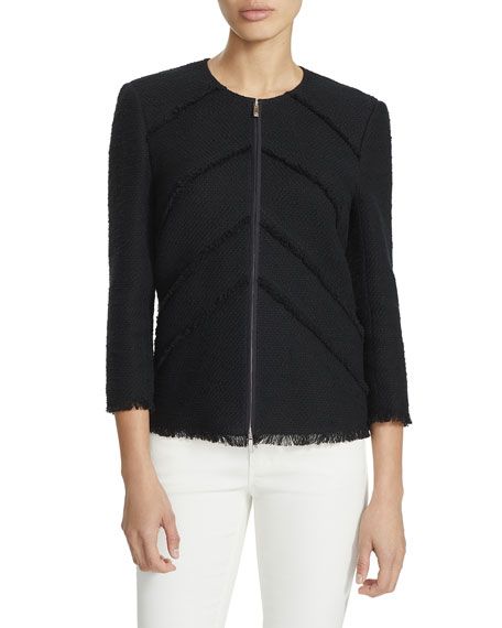 Lafayette 148 New York Reynolds Zip-Front Burano Boucle Weave Jacket | Neiman Marcus