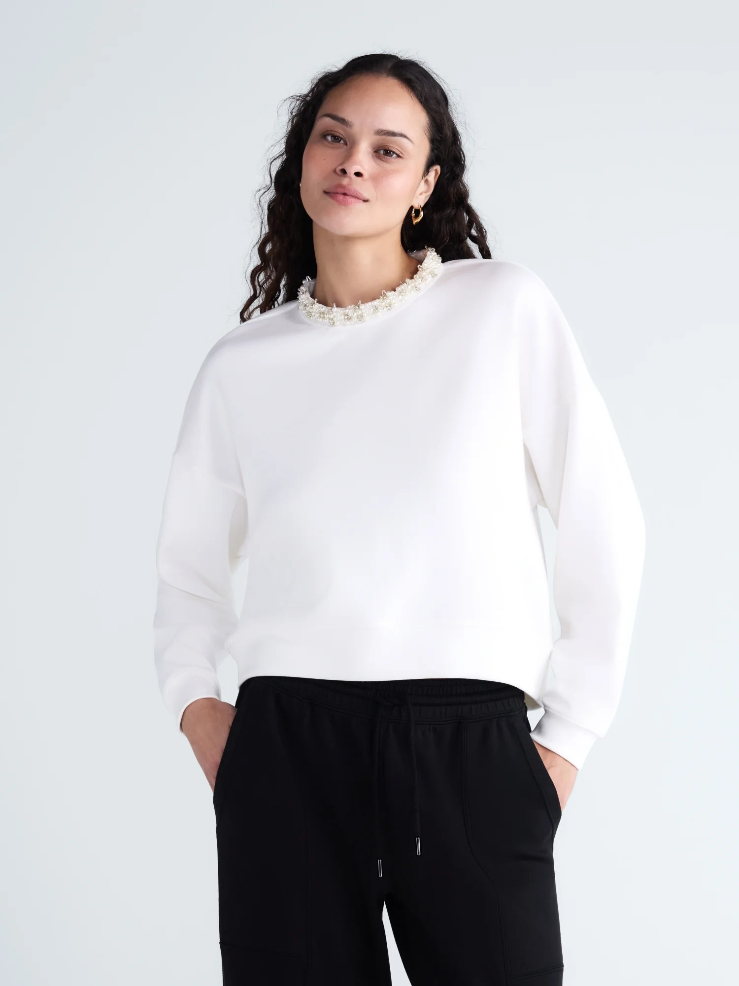 Scoop Women's and Women's Plus Scubaknit Embellished Sweatshirt, Sizes XS-4X | Walmart (US)