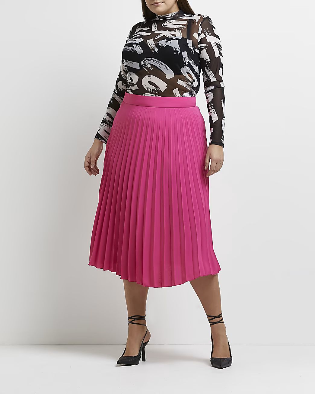 Plus pink pleated midi skirt | River Island (UK & IE)