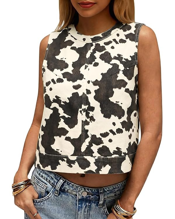 Cicy Bell Womens Denim Tank Tops Crew Neck Summer Casual Sleeveless Shirts Cropped Loose Fit Jean... | Amazon (US)