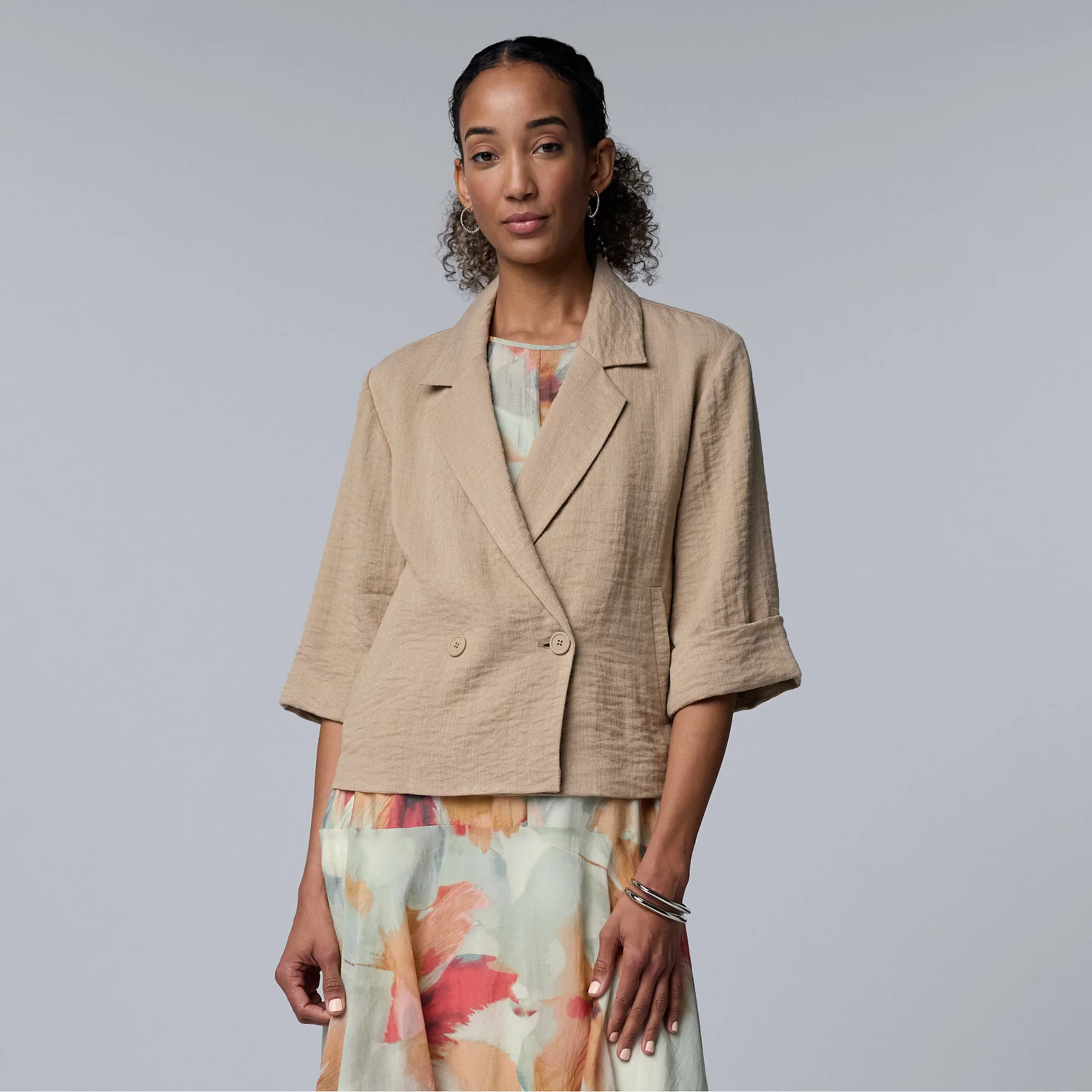 Women's Simply Vera Vera Wang Relaxed Double Breasted Blazer, Size: XL, Texas Beige | Kohl's