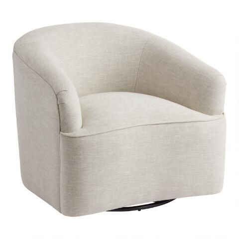 Ivory Velvet Curved Back Odin Upholstered Swivel Chair | World Market