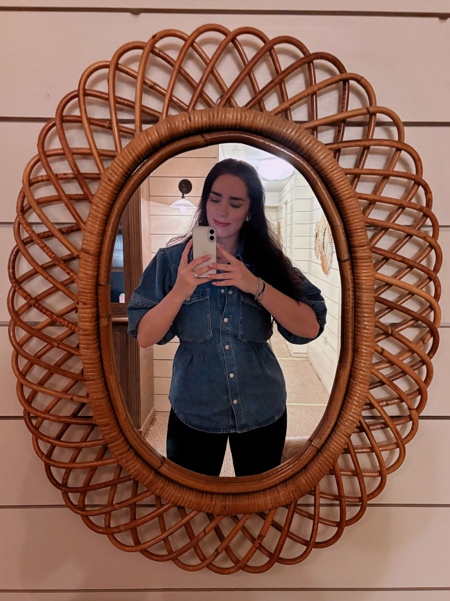 Wearing my new Farm Rio denim shirt - love the cinched waist, puffy sleeves and that it can be worn as a top and over shirt, perfect for layering season 💙  

#LTKmidsize #LTKuk #LTKluxury